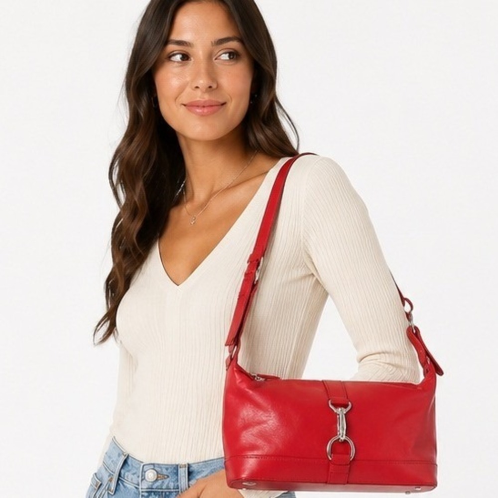 Talbots Women's Leather Silver Horsebit Clasp Baguette Purse Shoulder Bag One Sz